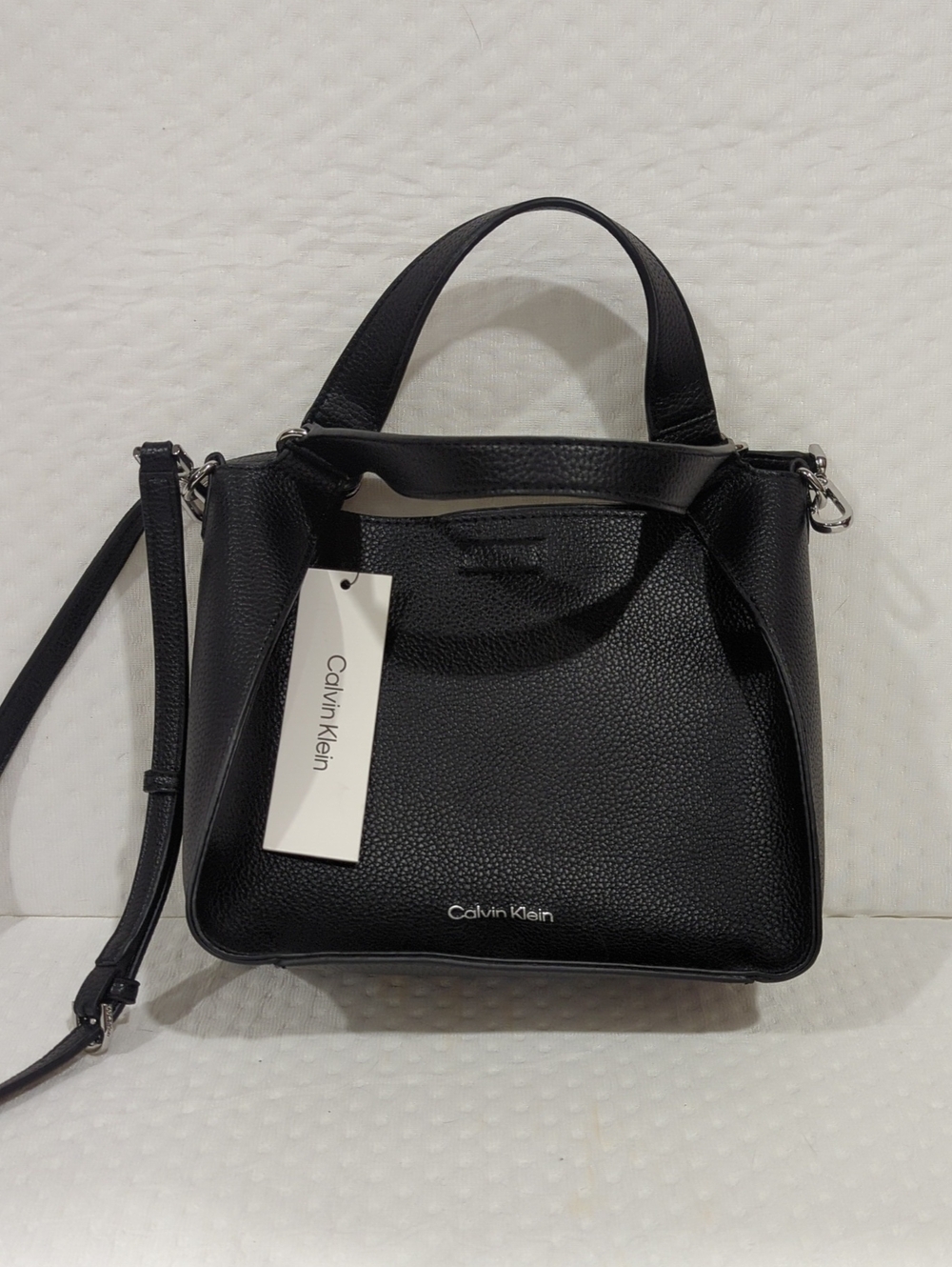 Calvin Klein Black Pebbled Leather Top-Handle Shoulder Bag